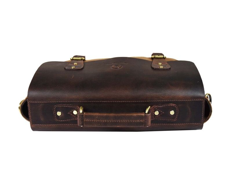 Aaron Messenger bag for men/'s brown Leather Briefcase Business satchel Bag Canvas by AaronLGstudio