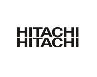 Paquete de 2 pegatinas con el logotipo de HITACHI, 15, 20, 30, 40, 50, 60, 70, 80, 90 y 100 cm, en blanco, negro, amarillo, rojo, naranja, azul marino, rosa, gris, verde, plata y dorado.