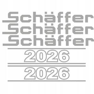 以下が含まれることがあります： グレーのグラフィックで、"Schäffer"の文字が3回繰り返され、縦に積み重ねられています。その下に、数字の"2026"が2回表示され、水平線で区切られています。デザインはサンセリフフォントです。