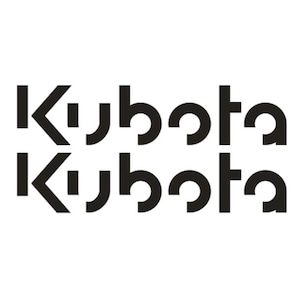 Op de afbeelding: Het woord "Kubota" wordt twee keer weergegeven in een vetgedrukte, schreefloze lettertype. De tekst is zwart op een witte achtergrond. Het woord is gestapeld, met één instantie boven de andere.