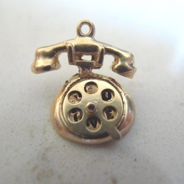 Vintage 14K Gold Articulating Rotary Telephone Charm - I LOVE YOU