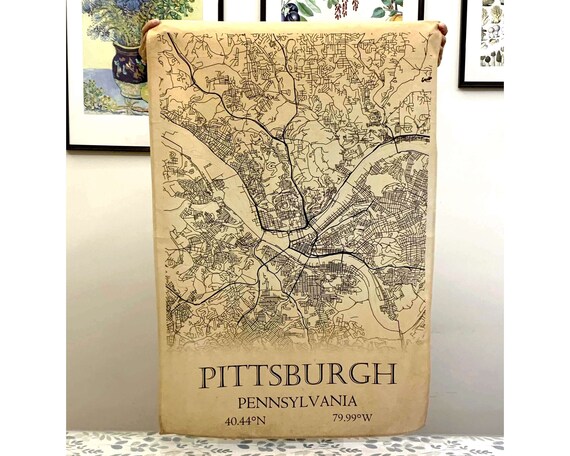 Pittsburgh Pennsylvania City Map Tapestry Vintage Style USA - Etsy
