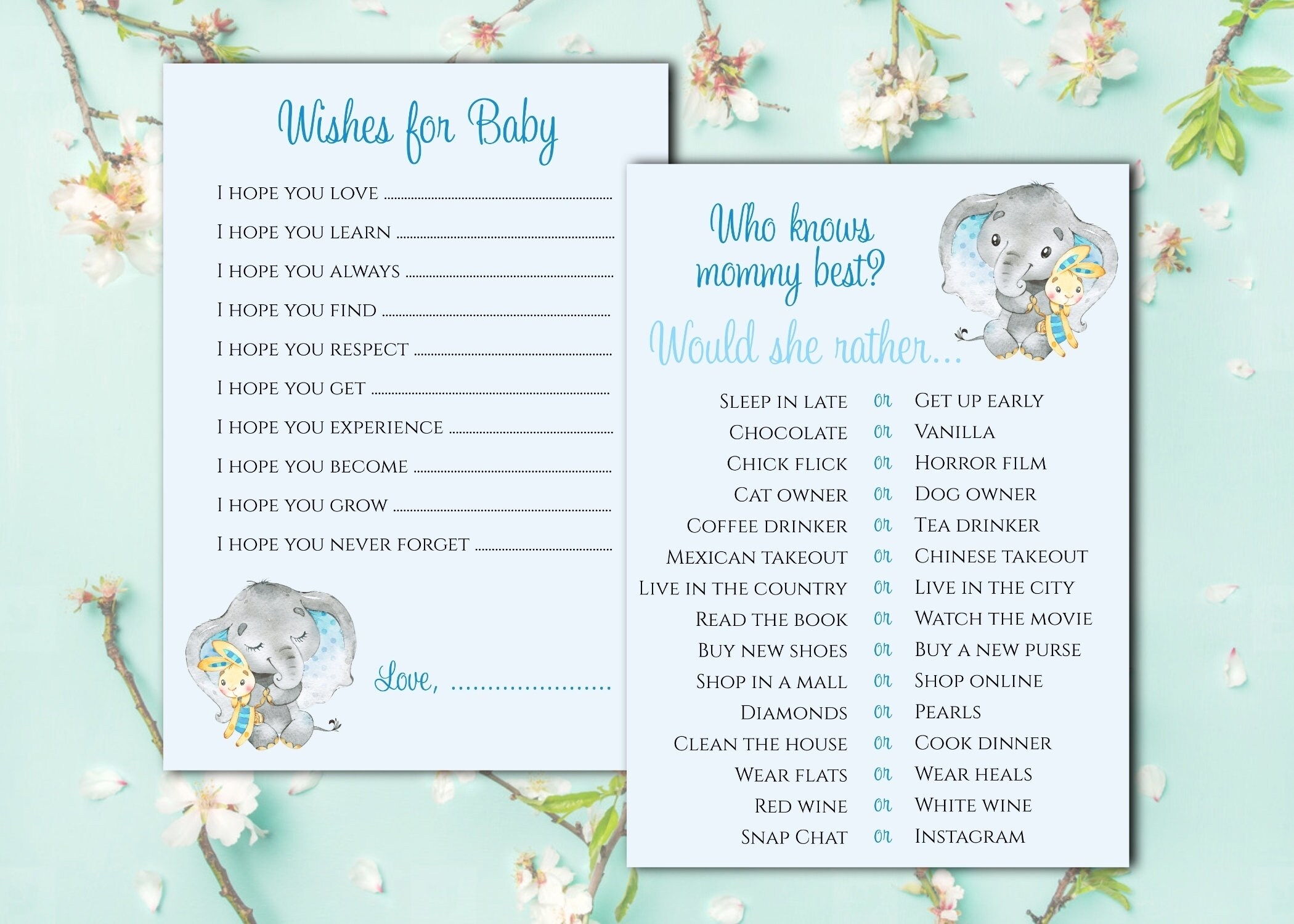 Elephant Baby Shower Boy. Baby Shower Games Bundle, Baby Shower Games ...