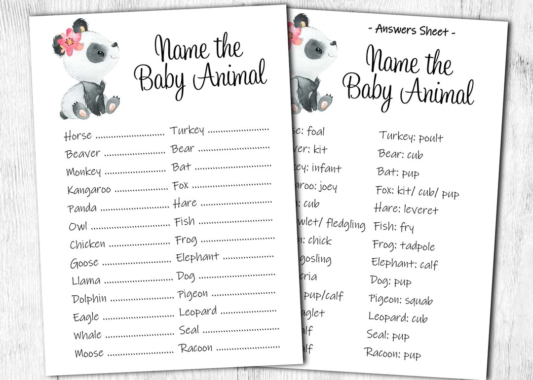 Printable. Instant Download. Name the Baby Animal. Baby Shower Game ...