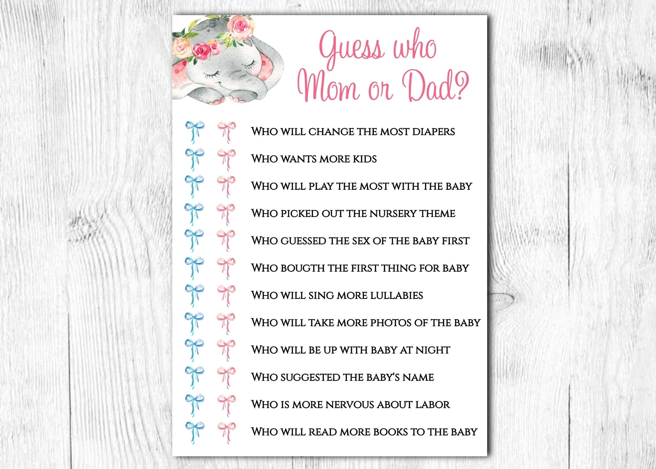 Guess Who Mom or Dad Baby Shower Game. Baby Shower Girl. Etsy