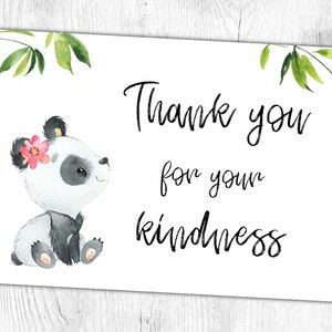 Imprimible. Tarjeta de agradecimiento. Chica Panda. Gracias por su amabilidad. Descarga instantánea. Diseño digital. templete