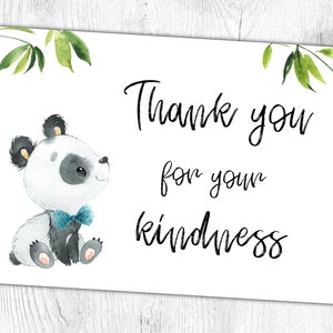 Imprimible. Tarjeta de agradecimiento. Niño Panda. Gracias por su amabilidad. Descarga instantánea. Diseño digital. templete
