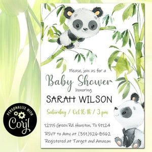 Panda Baby Shower Invitation. Panda twins. Panda boy. Editable Baby Shower Invitation. INSTANT DOWNLOAD. Editable digital file with Corjl