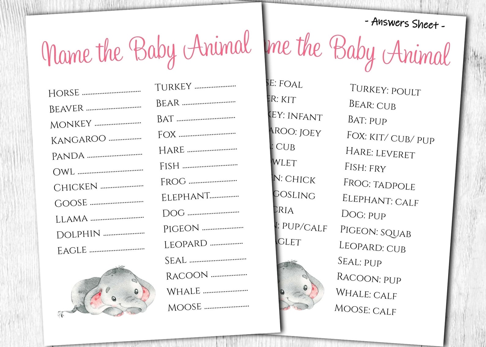Printable. Instant Download. Name the Baby Animal. Baby Shower Game ...