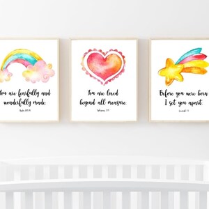 Nursery Prints. Bible Verses. Word of God. Colorful Designs. Weather. Unicorn. Rainbow. Heart. Star. You are loved. You are special. Bright.