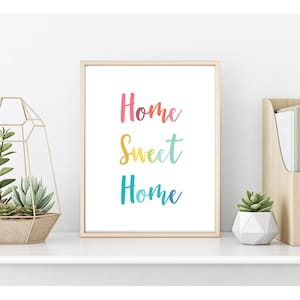 Home Sweet Home Wall Art Decor. Rainbow Colors. Colorful letters. Handwriting Printable. Entry Hallway Decor. Inspirational quote Printable.