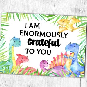 Imprimible. Tarjeta de agradecimiento. Dinosaurios. Soy enormemente para ti. Descarga instantánea. Diseño digital. templete