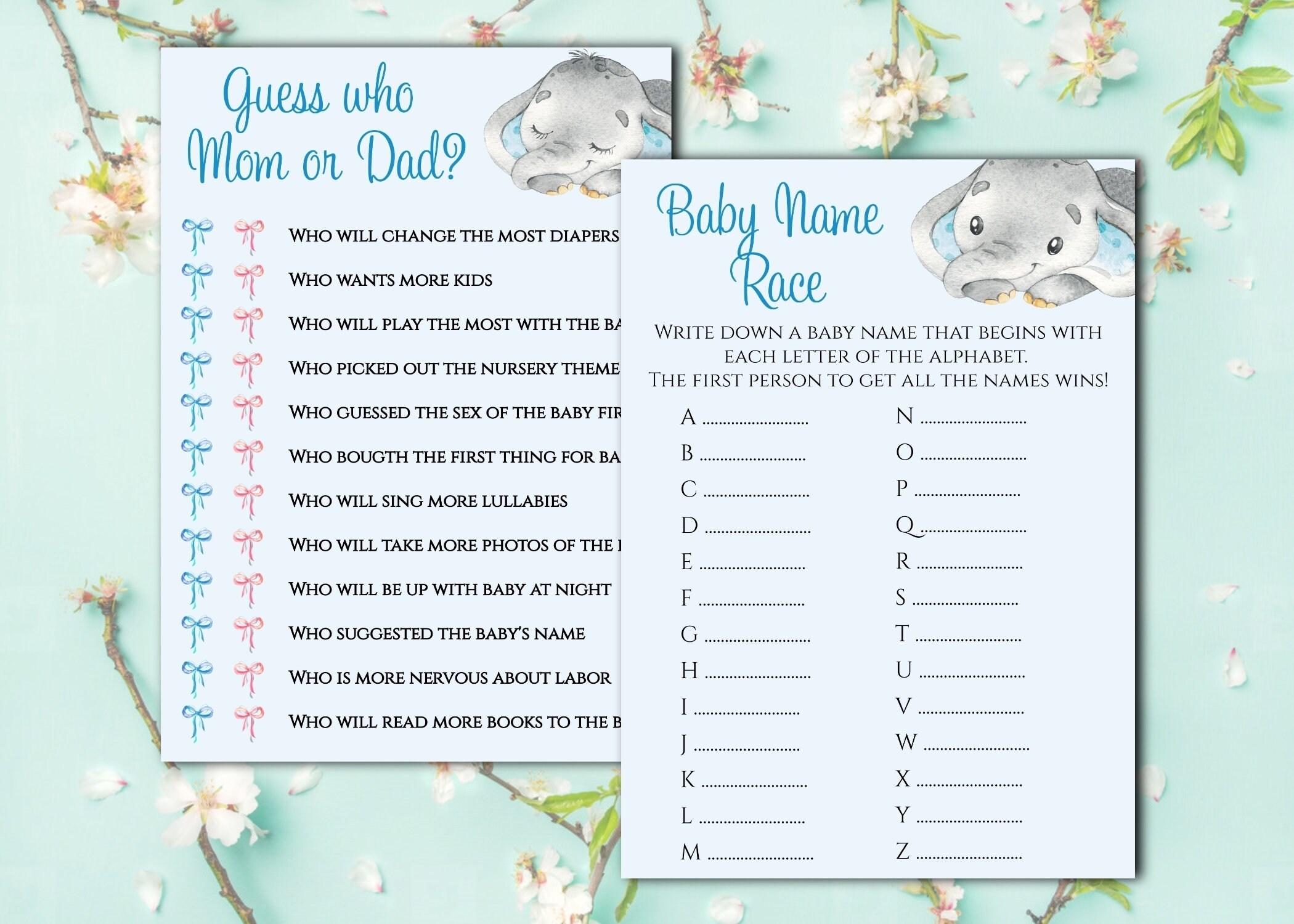 Elephant Baby Shower Boy. Baby Shower Games Bundle, Baby Shower Games ...