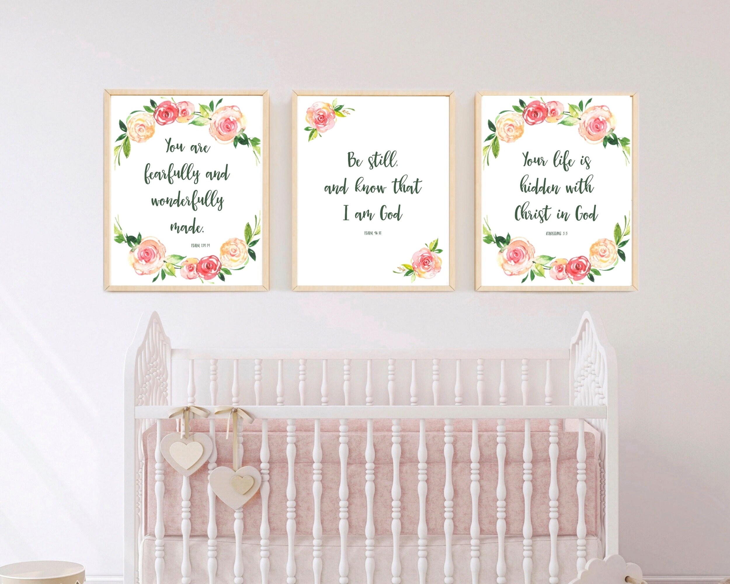 Baby Girl Nursery Wall Art. Printable Set of 3. Bible Verses. Psalm 139 ...