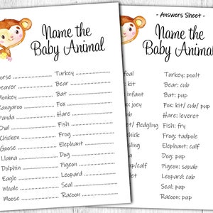 Printable. Instant Download. Name the Baby Animal. Baby Shower game. Wild Safary Jungle.
