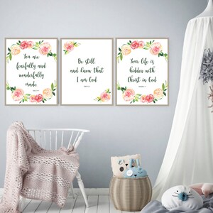 Baby Girl Nursery Wall Art. Printable Set of 3. Bible Verses. Psalm 139 ...