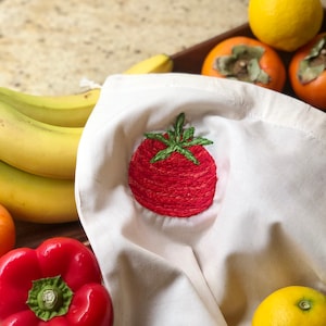 Sac de produits réutilisables brodé à la main - Tomate