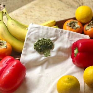 Hand Embroidered Reusable Produce Bag - Broccoli