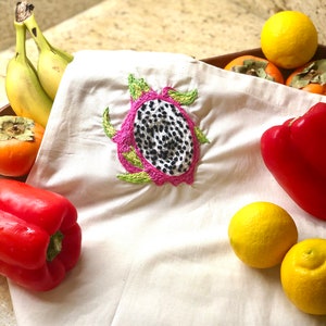 Hand Embroidered Reusable Produce Bag - Dragon Fruit