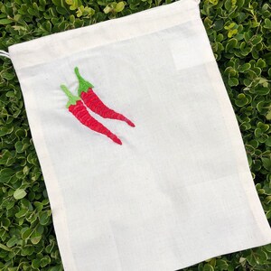 Hand Embroidered Reusable Produce Bag Chili Peppers image 2