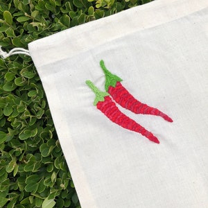 Hand Embroidered Reusable Produce Bag Chili Peppers image 3