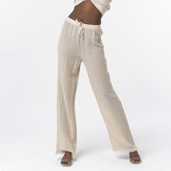 Organic Cotton Pants - Boho Pants - Beige Cotton Summer Pants - Bohemian Cotton Pants - Cotton Beach Pants