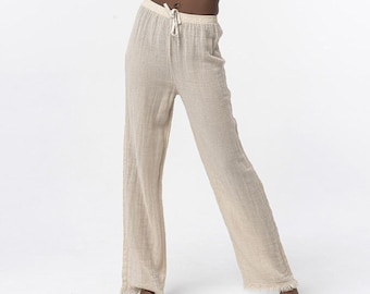 Organic Cotton Pants - Boho Pants - Beige Cotton Summer Pants - Bohemian Cotton Pants - Cotton Beach Pants