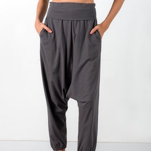 Sustainable Organic Cotton Yoga Waist Harem Pants Breathable Boho Pants Cozy loungewear High Waist Pocket Elastic Waist Shalwar image 3