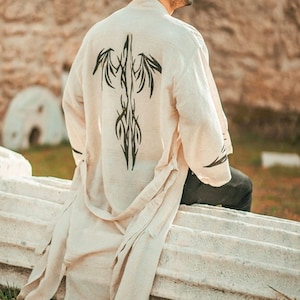 Mens Cloak Kaftan ∆ Dragon Coat ∆ Festival Clothing ∆ Mens Beach Cover ∆ Mens Rave Outfit ∆ Meditation Kimono -Mens Beach Robe, Gift for Dad