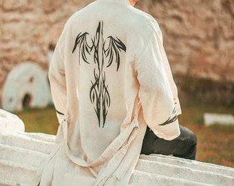Mens Cloak Kaftan ∆ Dragon Coat ∆ Festival Clothing ∆ Mens Beach Cover ∆ Mens Rave Outfit ∆ Meditation Kimono -Mens Beach Robe, Gift for Dad