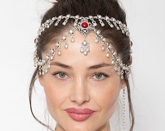 Silver Plated Head Jewellery | Head Chain | Belly Dance Chain | Goddess Head Chain - Head Crown - Fire Dance Jewelry - Christmas Accessories