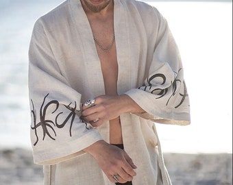 Mens Cloak Kaftan ∆ Mens Festival Outfit ∆ Raw Cotton Kimono Cardigan for Men ∆ Men Meditation Robe ∆ Men Boho Beach Kimono - Gift for him