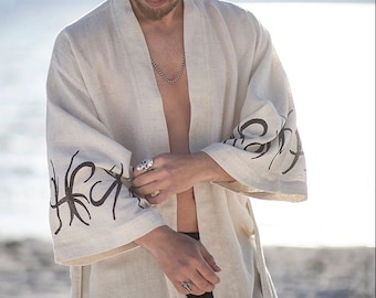 Mens Cloak Kaftan ∆ Mens Festival Outfit ∆ Raw Cotton Kimono Cardigan for Men ∆ Men Meditation Robe ∆ Men Boho Beach Kimono - Gift for him