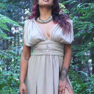 Cotton Isis Goddess Deep Slit Dress - Long Boho Summer Dress, Boho Prom Dress, Priestess Dress, Beach Dress - Beach Robe - Festival Cover Up image 1