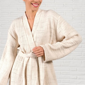 Organic Cotton Soft Bathrobe - 4 layers Cotton Bathrobe, 4 layers Muslin Robe- Spa gift for her- Moms Gift - Mothers day gift