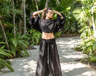 Sol Destino, Hand Woven Raw Cotton Pants – Boho Wide Leg Palazzo Pants, Eco Yoga Pants, Loose Hippie Pants, Resort wear, Vacation Pants