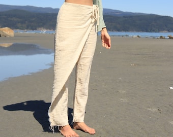 Hand Woven Organic Cotton Pants - Lightweight Boho Pants, Yoga Pants - Sustainable Eco Pants - Summer Pants - Hippie Pants - Women's Pants