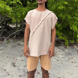 Beige Men's Cotton Shirt , Handmade t-shirt, Black t-shirt- Boho Mens Shirt-Festival Clothing- Cotton Fire Shirt- Boho Casual Loose T-Shirt