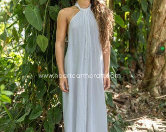 Isla Cotton White Summer Dress - Halter Summer Dress, Boho Maxi Dress - Resort wear, vacation dress