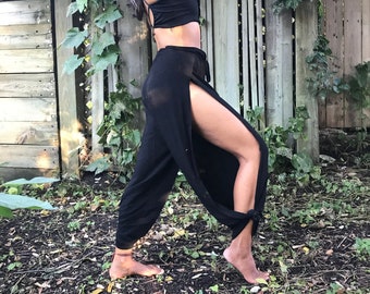 Goddess Flow Pants, High Slit Pants, Side Slit Pants, Bohemian Pants, Black pants, Flow Pants, Wide Leg Pants, Front Slit Dance Pant