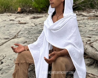 Unisex Cotton Hooded Cloak Kaftan ∆ Wrap Coat ∆ Cotton ∆ Beach Robe ∆ Hooded Cardigan ∆ Festival outfit ∆ Pixie, Boho ∆ Meditation Kimono