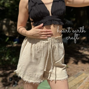 Raw Cotton Boho Summer Shorts - Festival Booty Shorts - Beige Booty Shorts, Rave Clothing, Mini Shorts, Hippie Shorts - Summer beach shorts