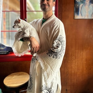 Weicher Bademantel aus Bio-Baumwolle für Herren Handgefertigt bedruckt, Meditation Robe für Herren, Spa-Geschenk für ihn - Geschenk für Freund - Herren vertuschen, Weihnachtsgeschenk