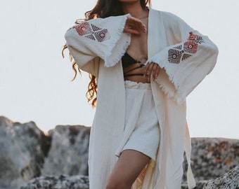 Boho morgonrock Kappa ∆ Boho Herrkläder Dam Kofta ∆ Nomadkläder Festivalkläder Ceremonimantel Kimono-morgonrock