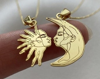 925 Sterling Silver Sun And Moon Couple Necklace - Valentines Gift - Gift for her - Boyfriend gift - Matching Couple Necklace Set