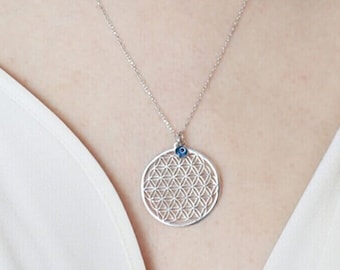 Unisex 925 Sterling Silver Flower of life Necklace ∆ Sacred Geometry Silver Necklace