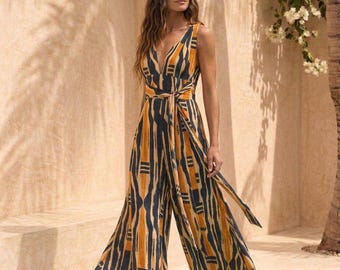 Cotton Wrap Jumpsuit Organic Viscose Multi Way Convertible One Size Boho Jumpsuit Elegant Comfortable Vacation Resort Wear