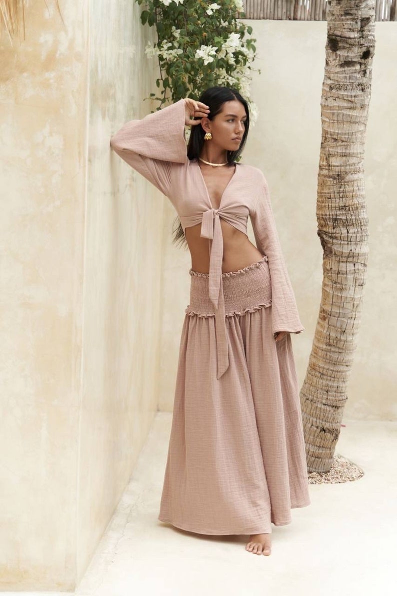Elegant Summer Maxi Skirt and Cropped Top Set