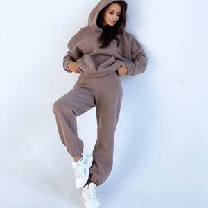 Set of 2 Cotton Women's Sweatsuit Hoodie and Joggers 2 Pieces Hoodie ...