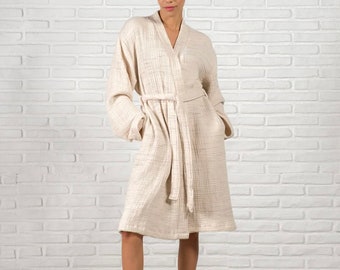 Organic Cotton Soft Bathrobe - 4 layers Cotton Bathrobe, 4 layers Muslin Robe- Spa gift for her- Moms Gift - Mothers day gift